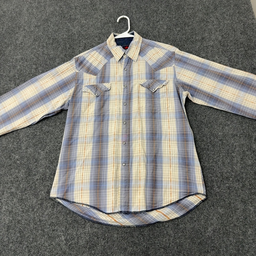 Roper Shirt Mens M Blue Plaid Pearl Snap Western Cowboy Outdoor Casual Workwear